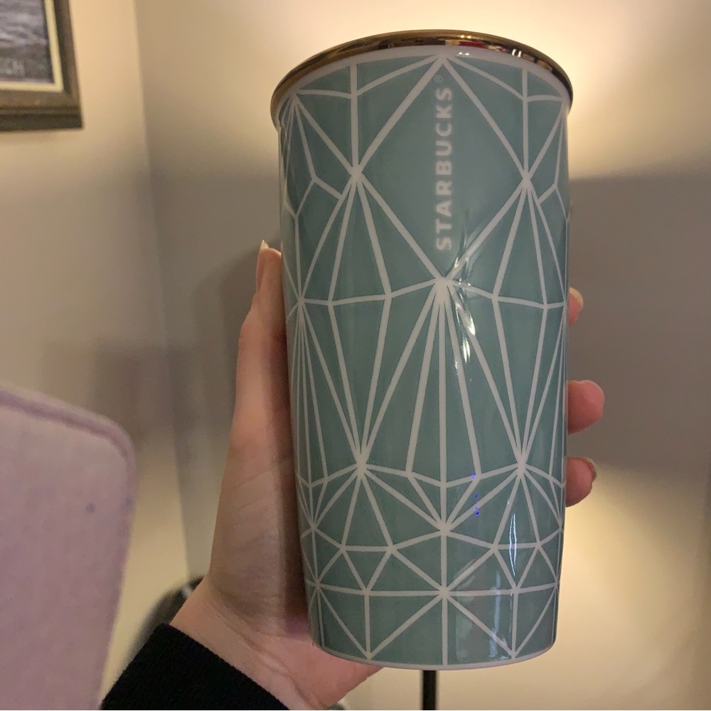 Starbucks limited edition 12oz geometric pattern ceramic travel mug with lid